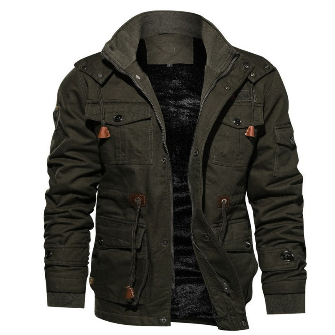 Man wearing the Theo men's polyester jacket, detail view