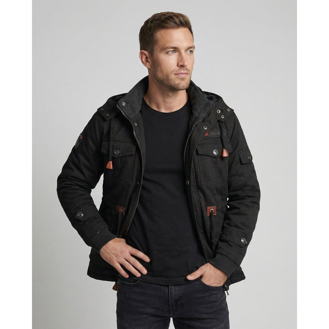 Man wearing the Theo men's polyester jacket, front view