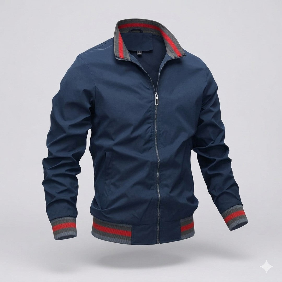 Man wearing the Theodore men's casual lightweight jacket, side view