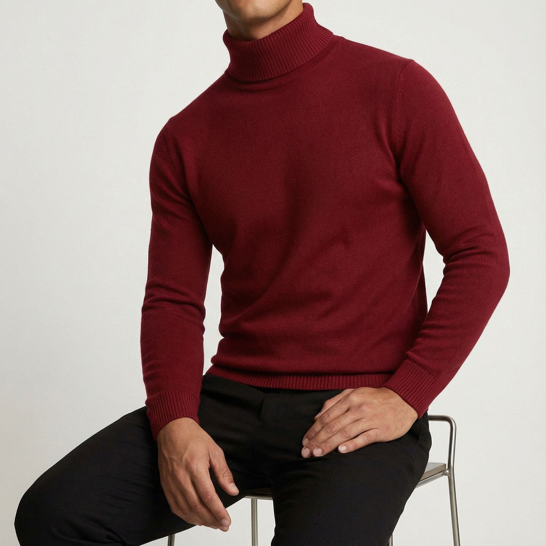 Man wearing the Tiberius men's turtleneck sweater, 7 view