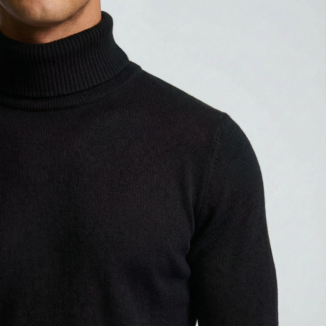 Man wearing the Tiberius men's turtleneck sweater, model view