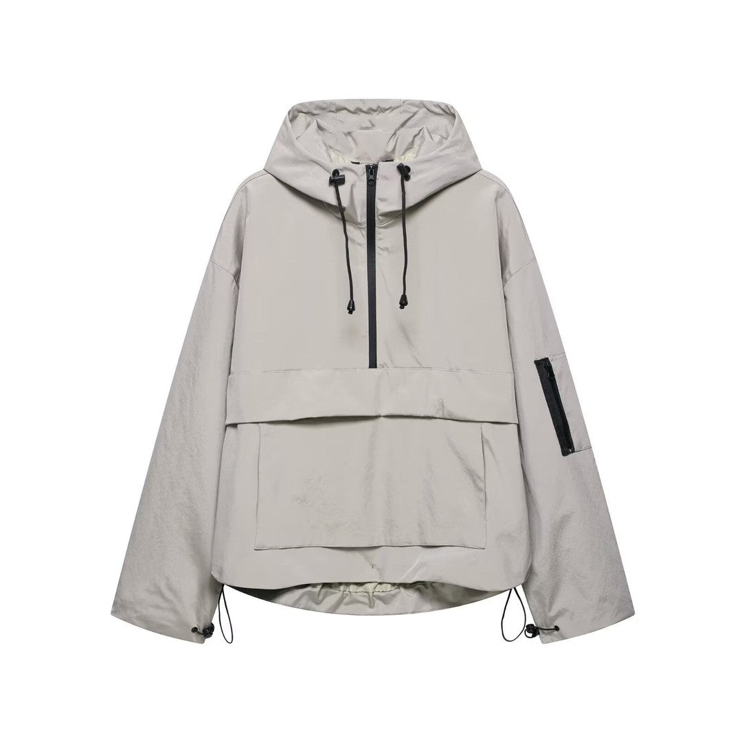 Man wearing the Tobias men's hooded jacket, side view