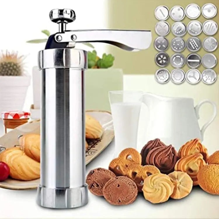 Stainless steel cookie press with shape discs - product photo 5