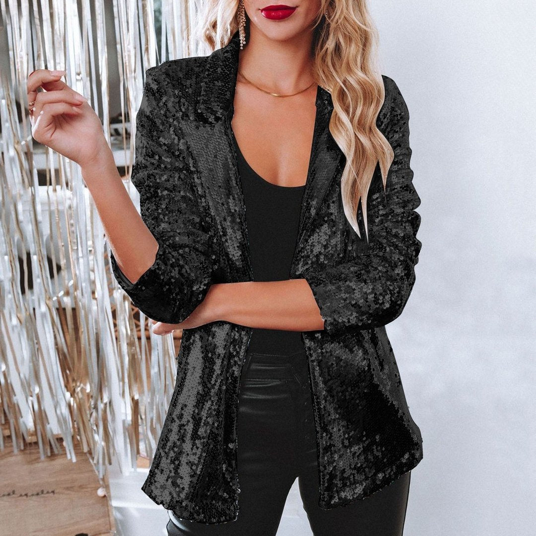 Woman wearing the Tovah women's casual blazer, flatlay view