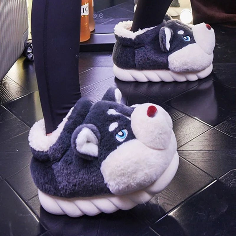 Husky-faced plush slippers - product photo 2