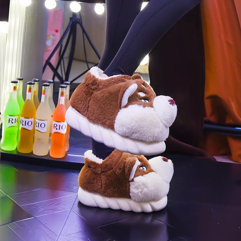 Husky-faced plush slippers - product photo 3