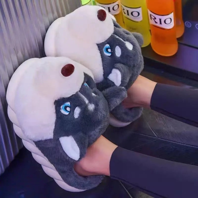 Husky-faced plush slippers - product photo 6