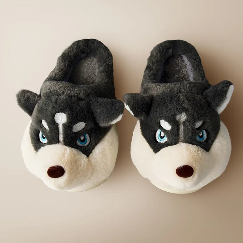Husky-faced plush slippers - product photo 7