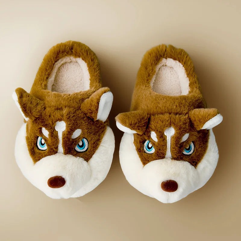 Husky-faced plush slippers - product photo 8