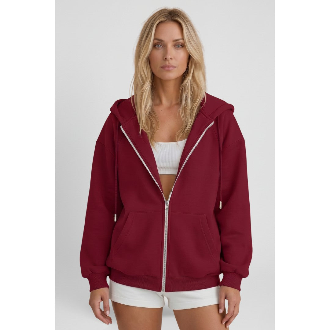 Woman wearing the Ulysses women's hooded zip-up jacket, 10 view
