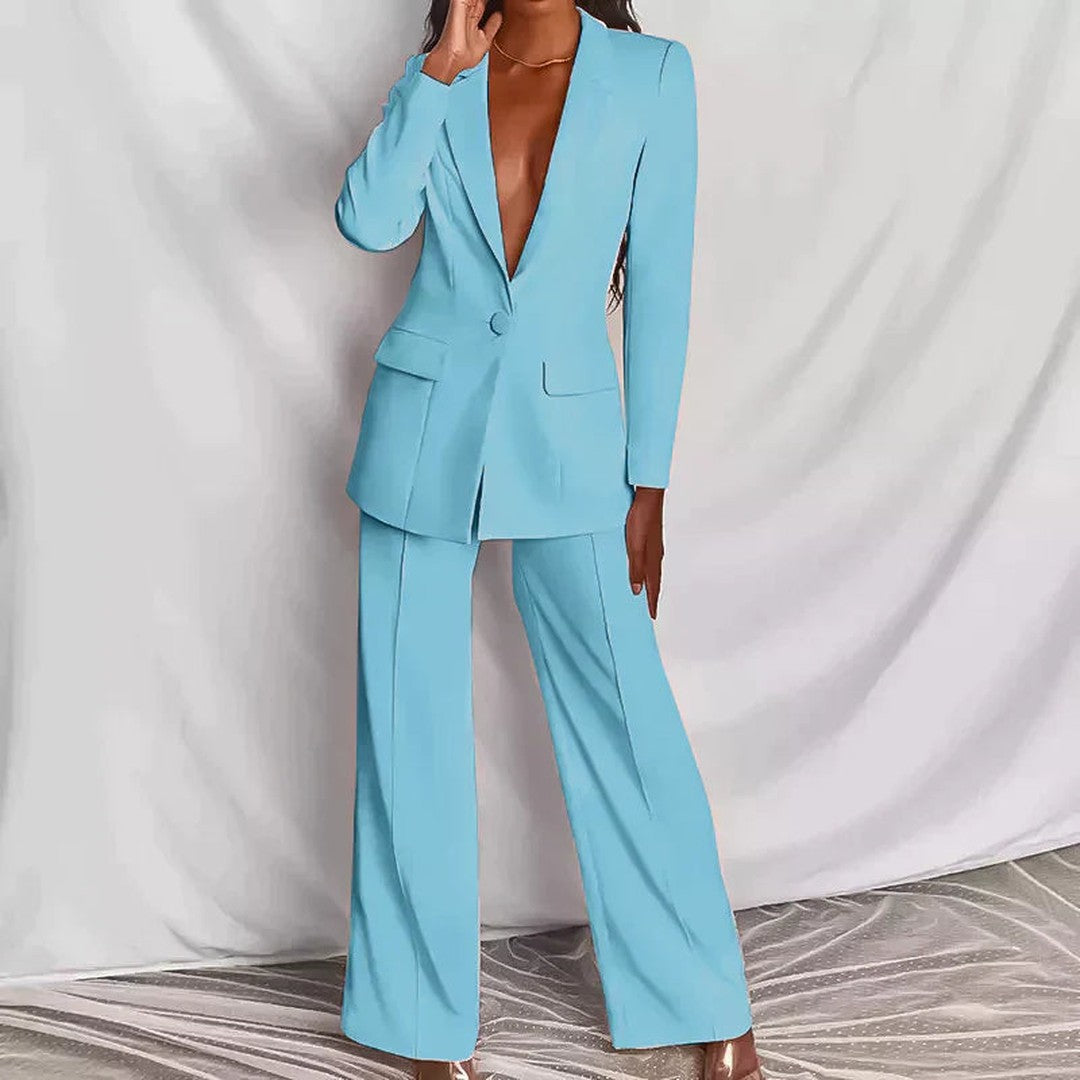 Woman wearing the Vanya women's elegant pants, detail view