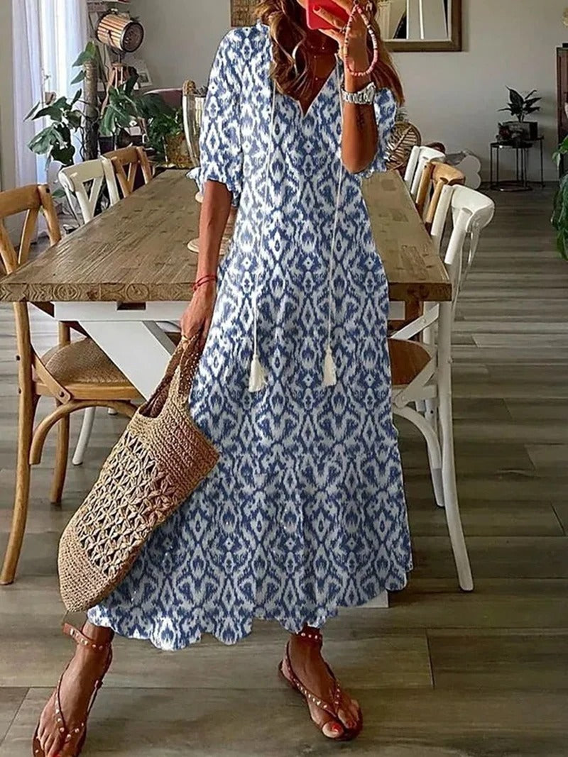 Amara | Women's Floral Tie-Neck Flowing Midi Dress