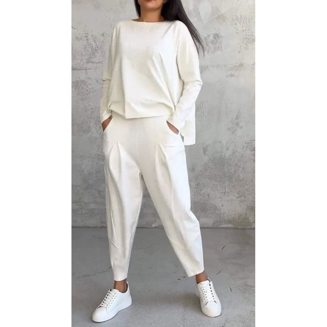 Woman wearing the Veda women's wide-leg dress, flatlay view