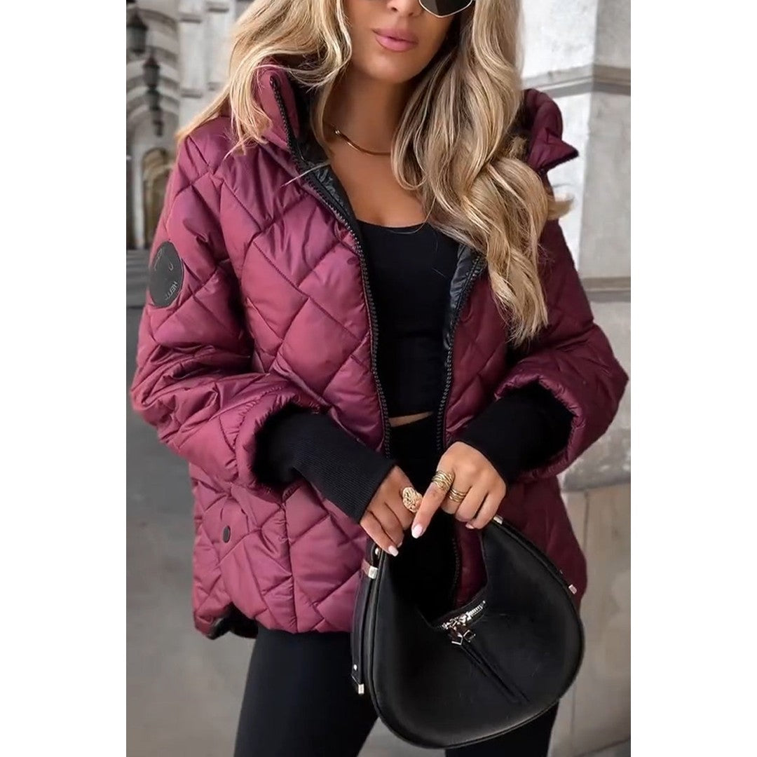 Woman wearing the Verena women's elegant hoodie, back view