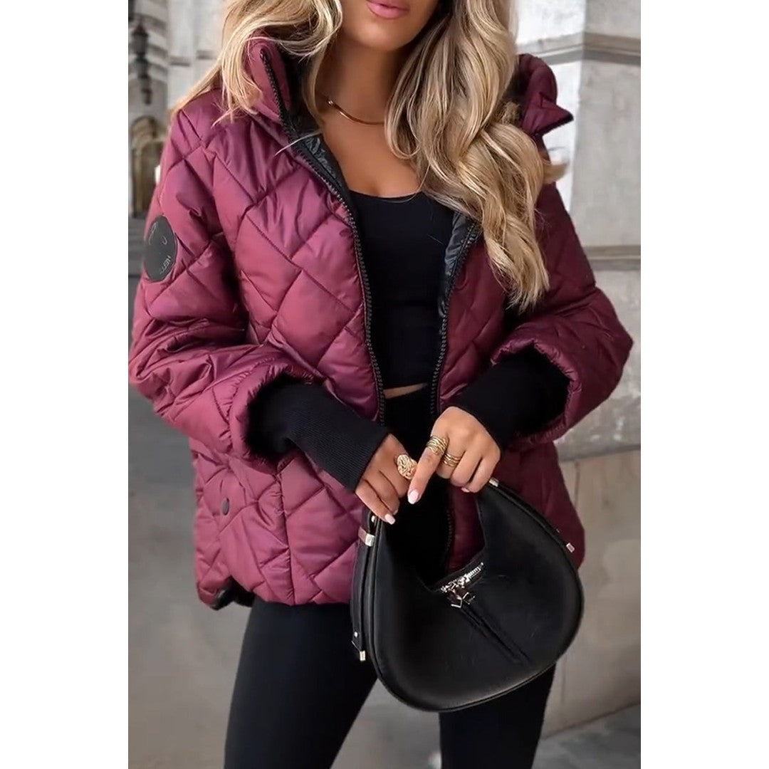 Woman wearing the Verena women's elegant hoodie, side view