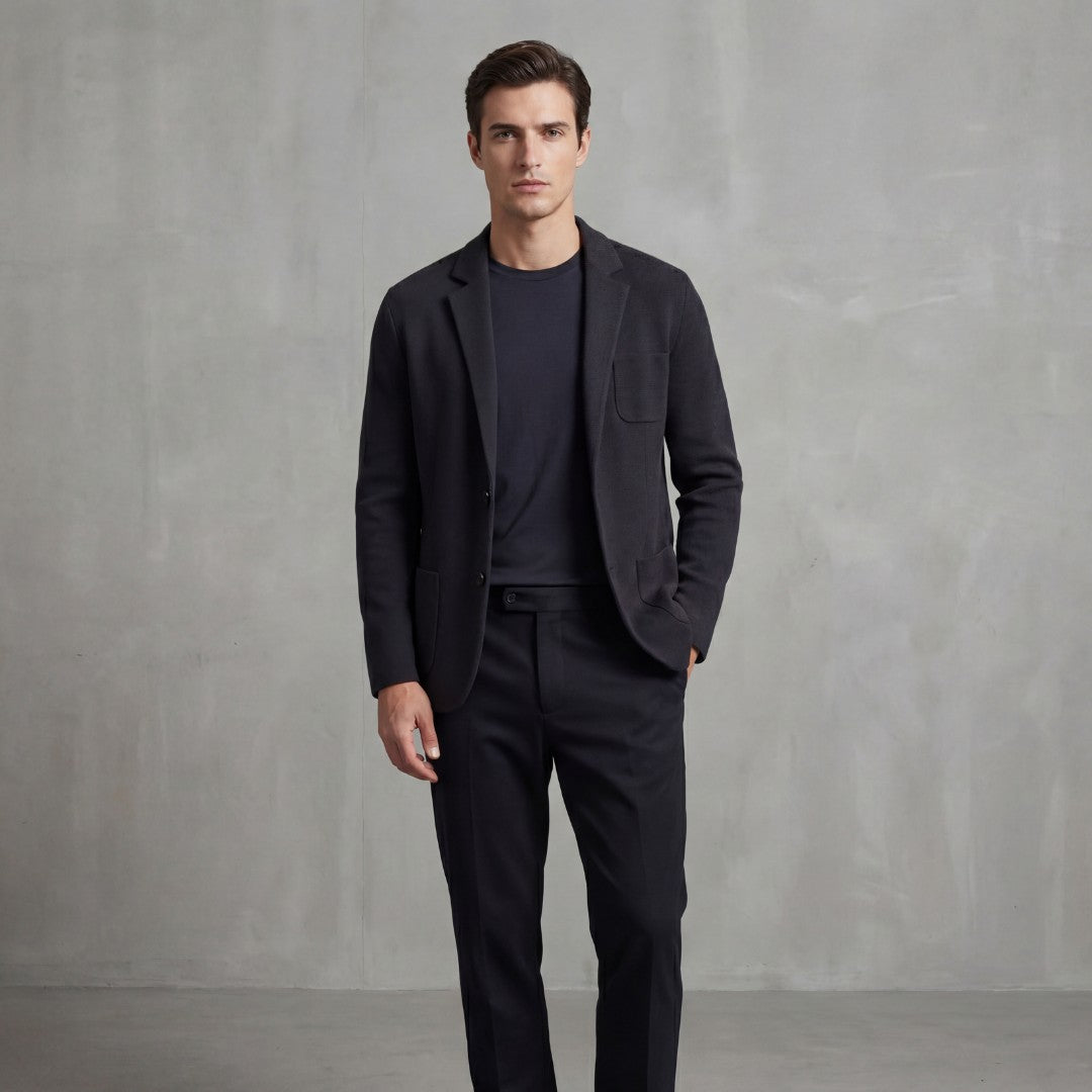 Man wearing the Viggo men's casual collared jacket, front view
