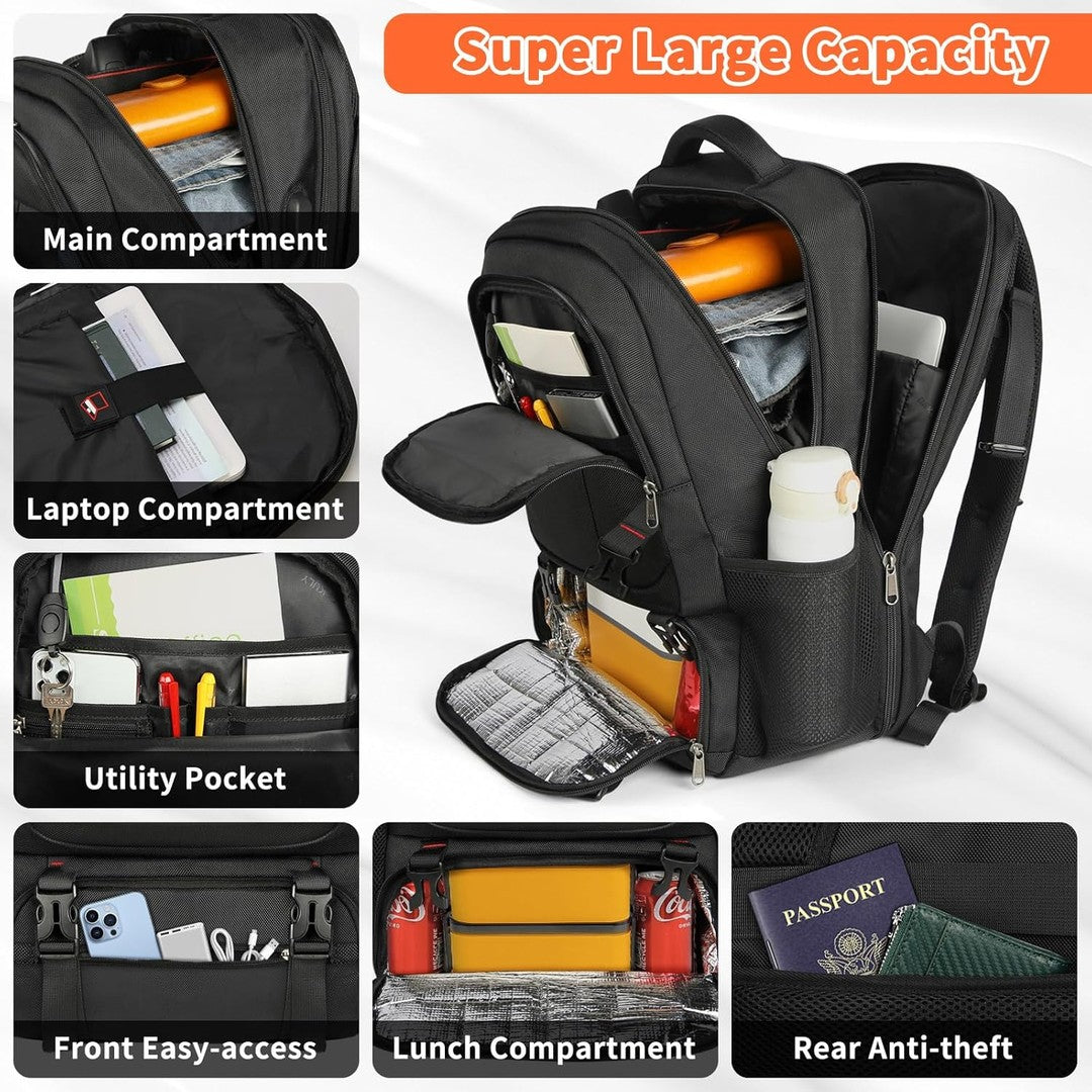 Large travel backpack with an insulated lunch compartment and USB port - product photo 3