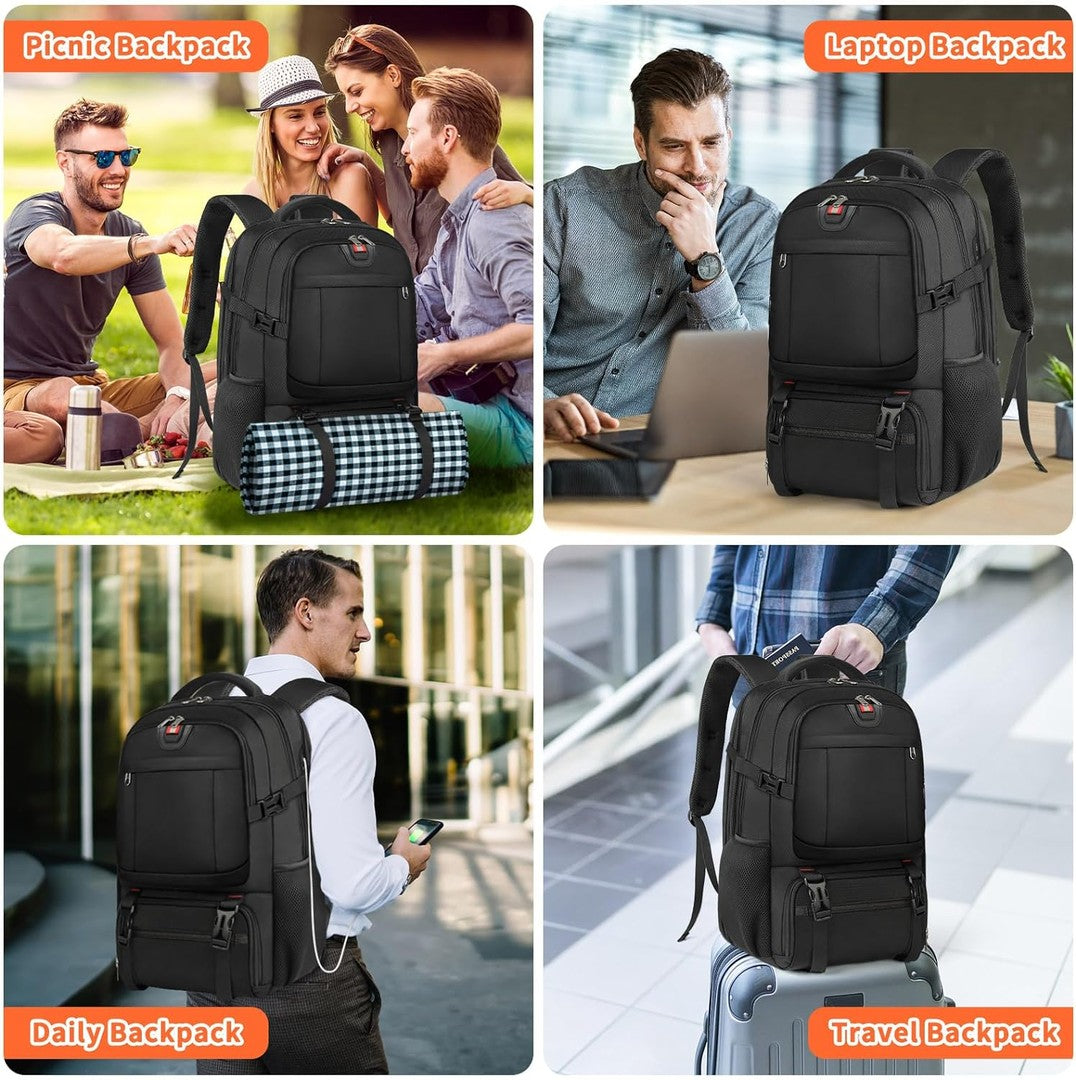 Large travel backpack with an insulated lunch compartment and USB port - product photo 5