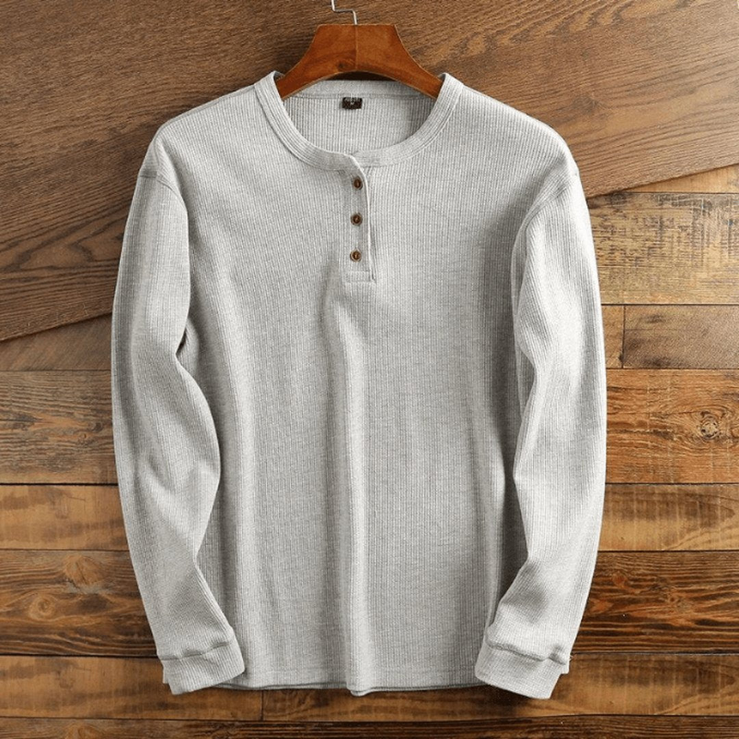 Man wearing the Waylon men's casual waffle-knit shirt, front view