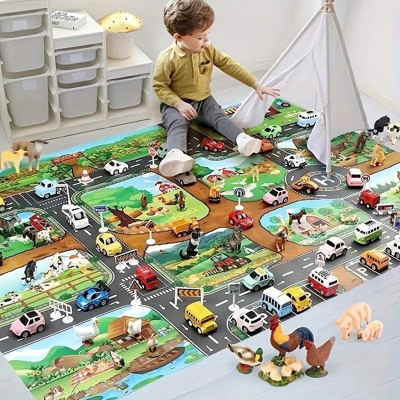 Farm and road play mat for toy cars - product photo 2