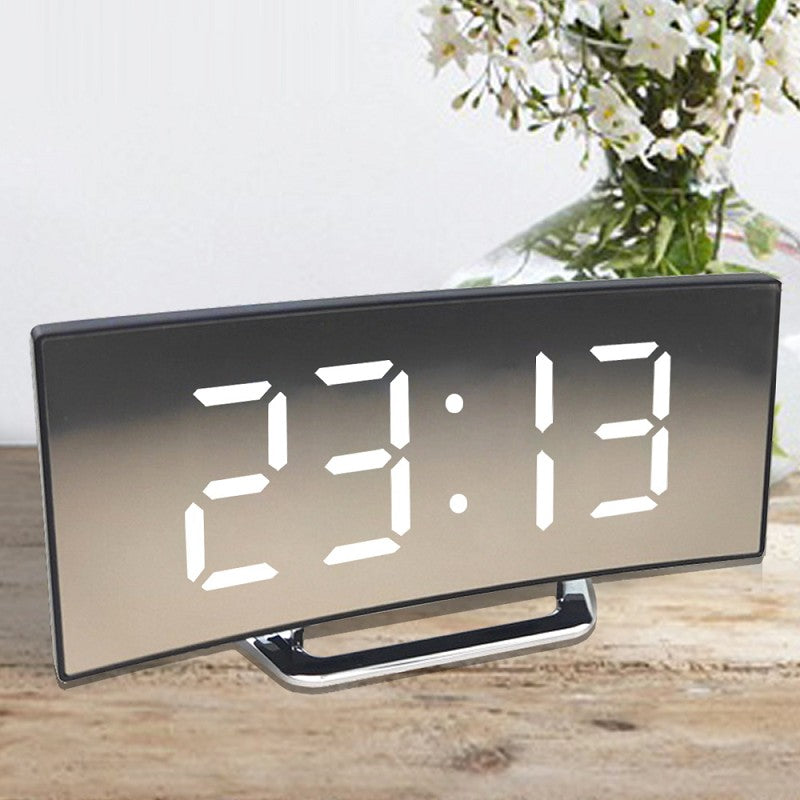 Curved LED mirror digital alarm clock - product photo 1