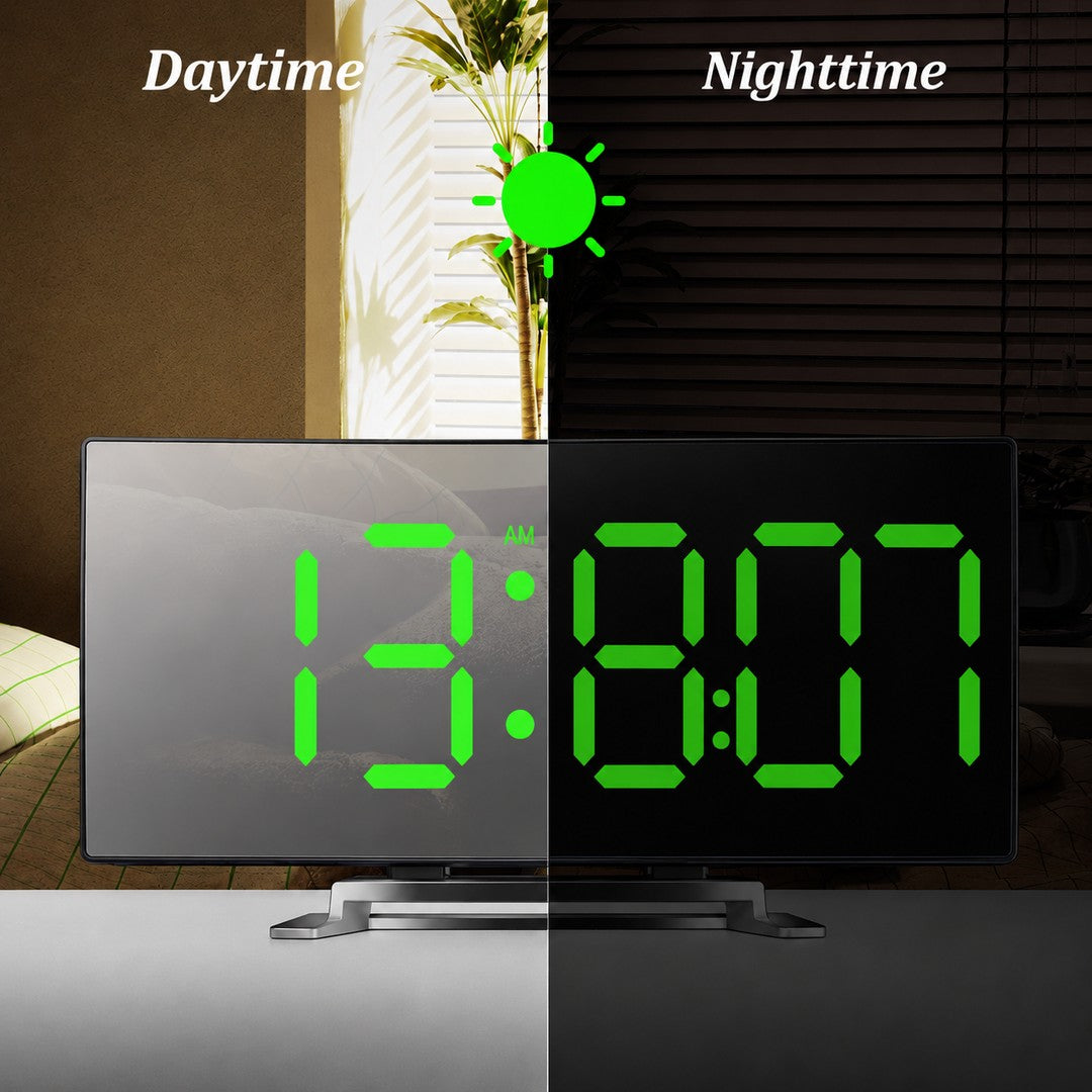 Curved LED mirror digital alarm clock - product photo 3