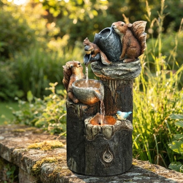 Solar table garden fountain with an animal figure and LED light - product photo 2