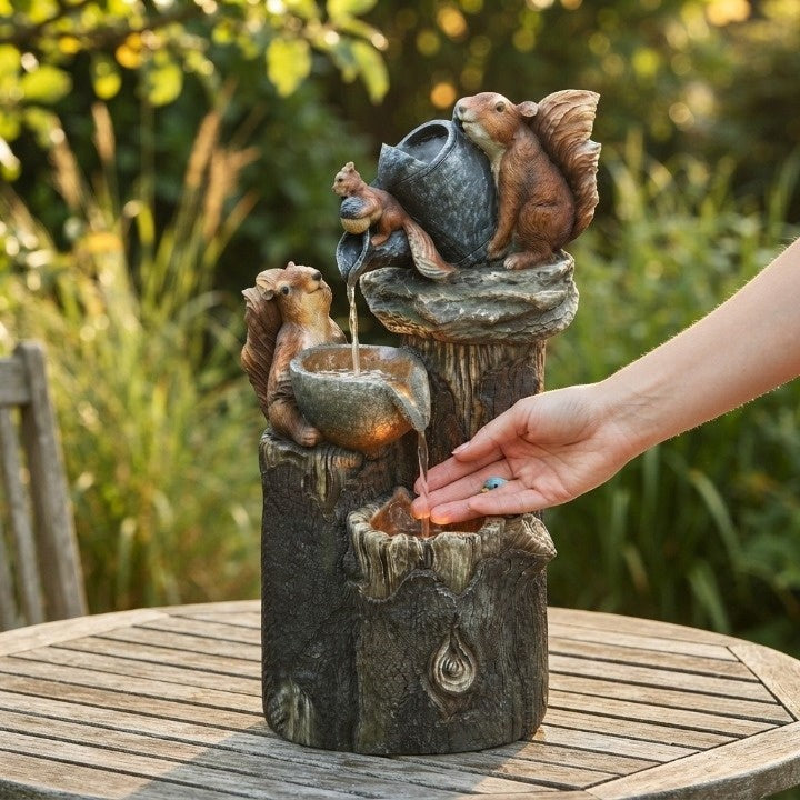 Solar table garden fountain with an animal figure and LED light - product photo 4