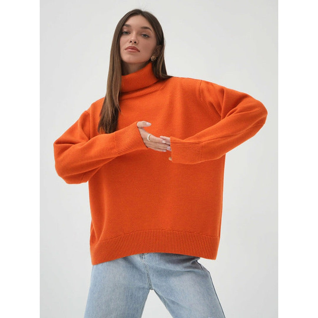 Woman wearing the Xanthe women's turtleneck knit sweater, 10 view