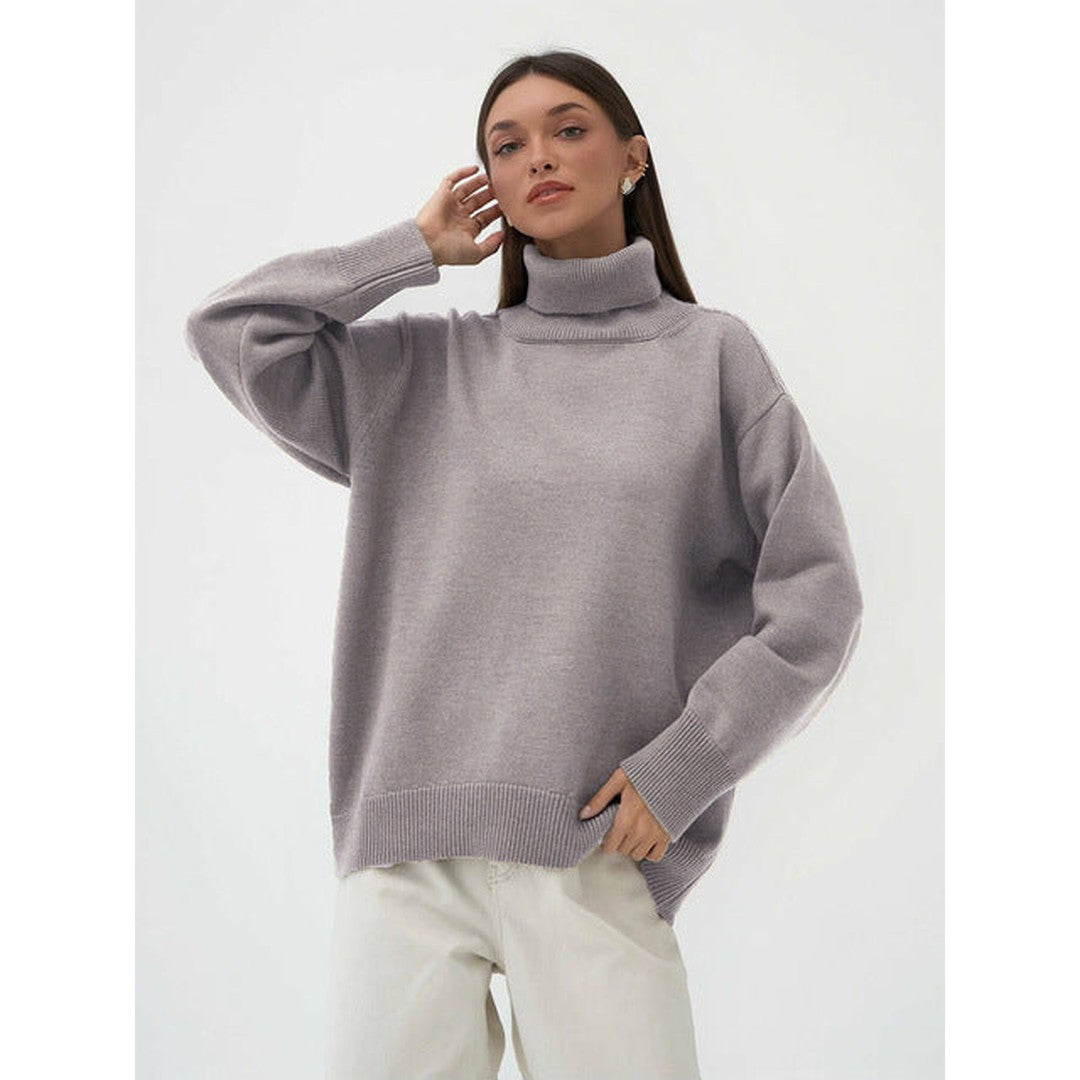 Woman wearing the Xanthe women's turtleneck knit sweater, 11 view