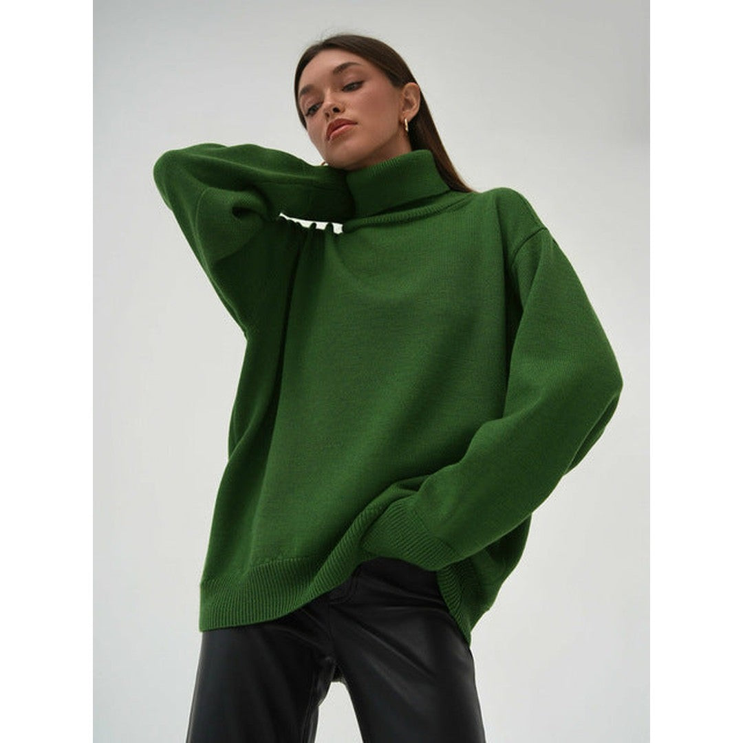 Woman wearing the Xanthe women's turtleneck knit sweater, 12 view