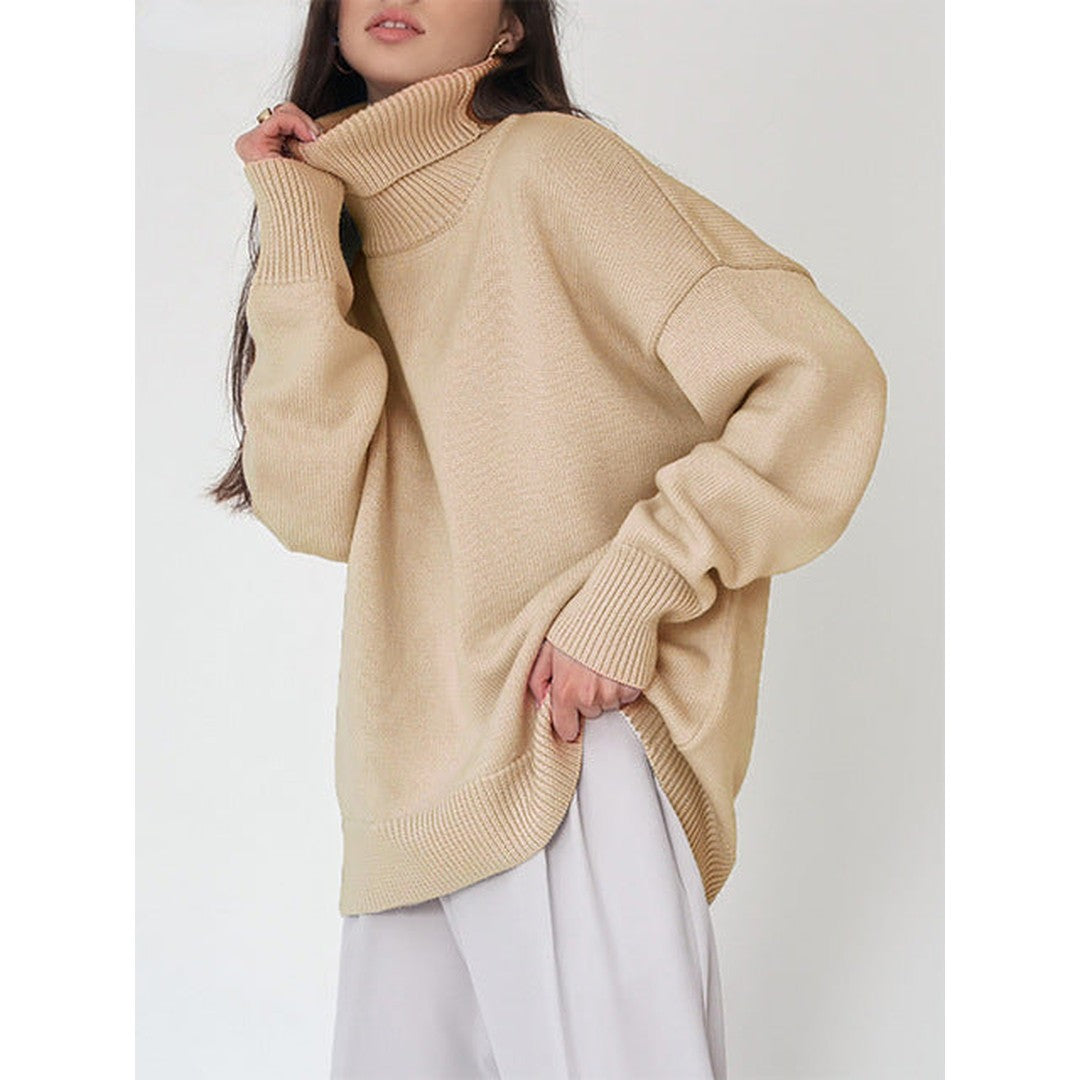 Woman wearing the Xanthe women's turtleneck knit sweater, 9 view