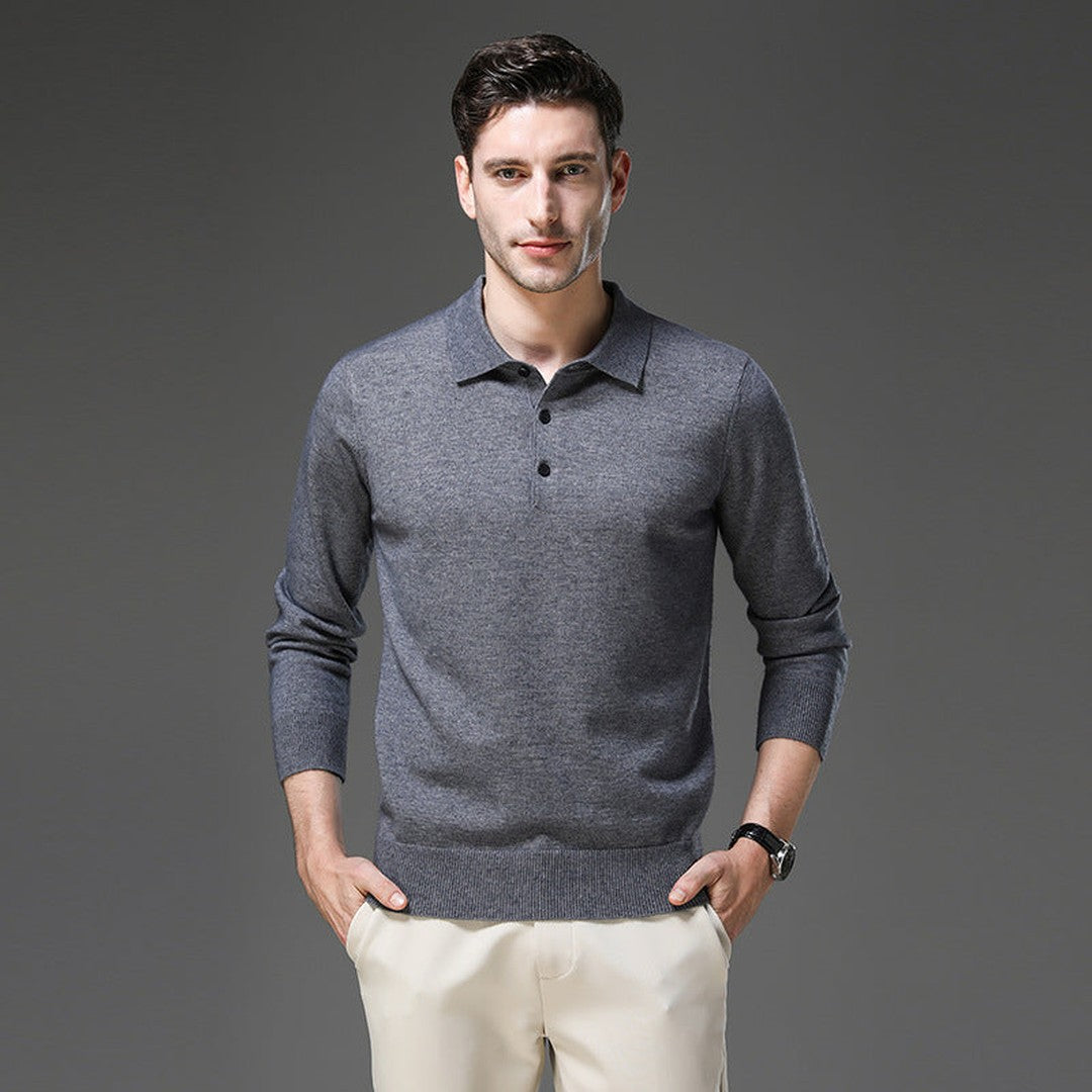Man wearing the Yannick men's cashmere zip-up sweater, flatlay view