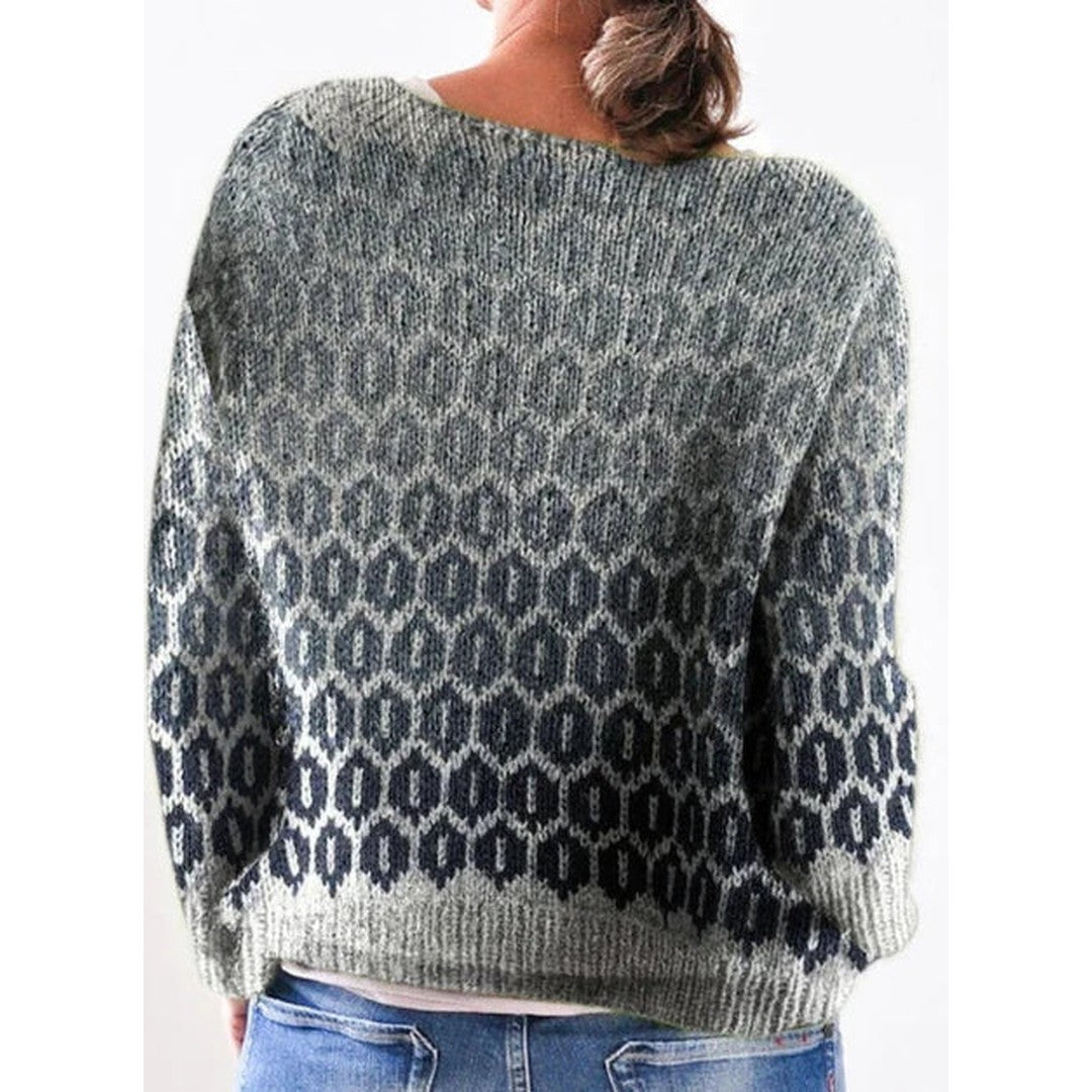 Woman wearing the Yasmin women's sweatshirt, back view