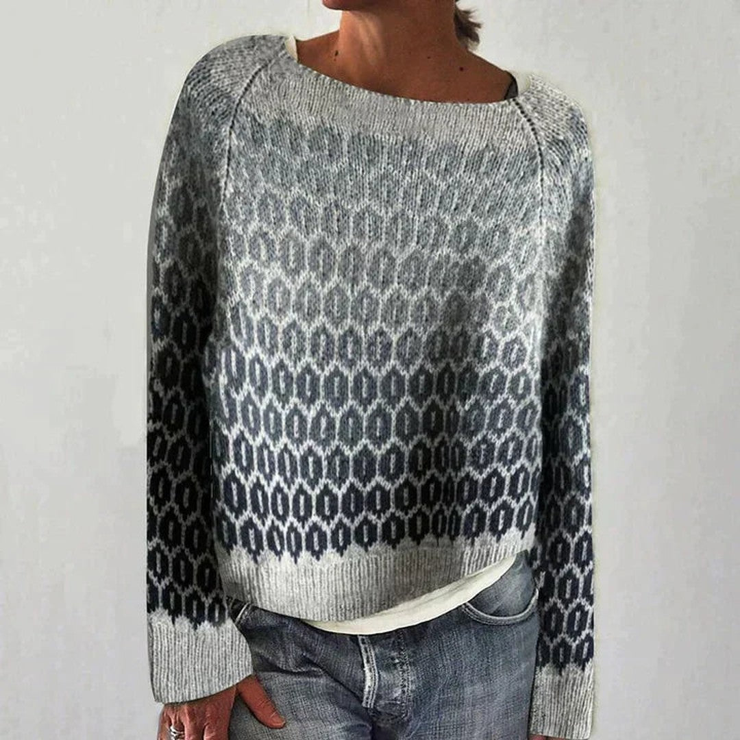 Woman wearing the Yasmin women's sweatshirt, front view