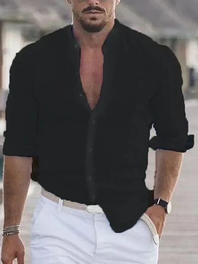 Mason | Men's Lightweight Linen Open Collar Button Shirt