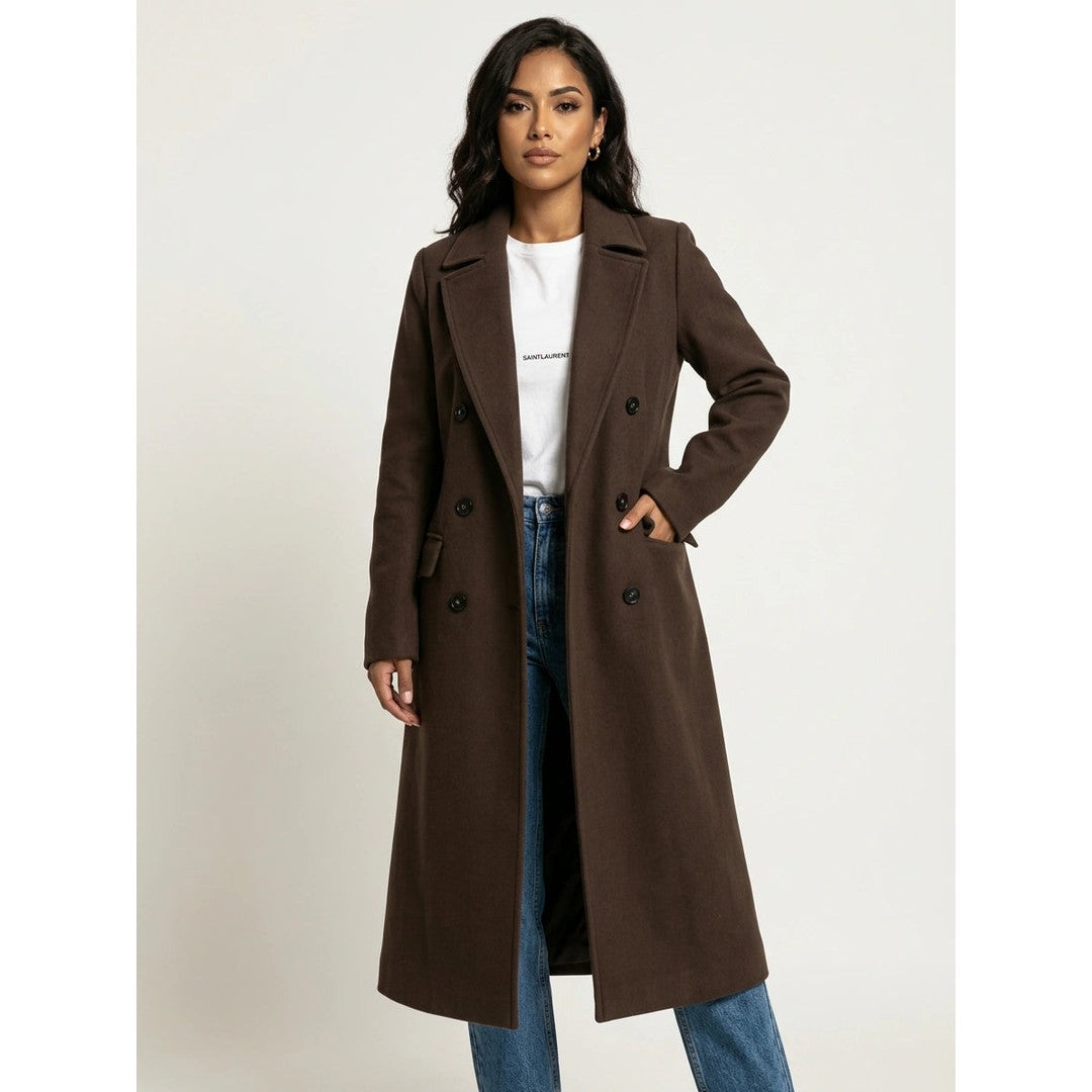Woman wearing the Ylva women's long-sleeve coat, 14 view
