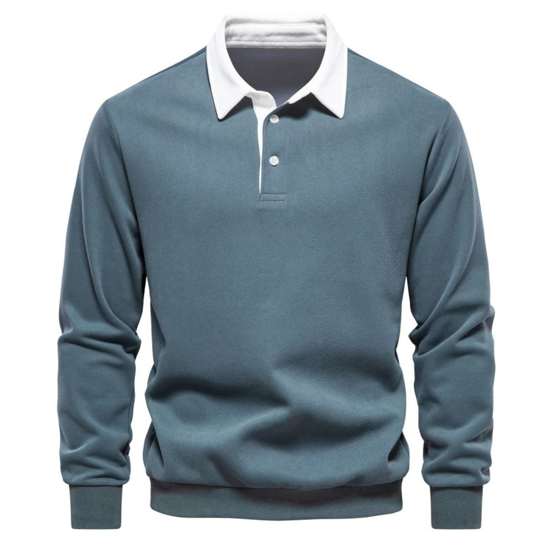 Man wearing the Zane men's sweater, flatlay view