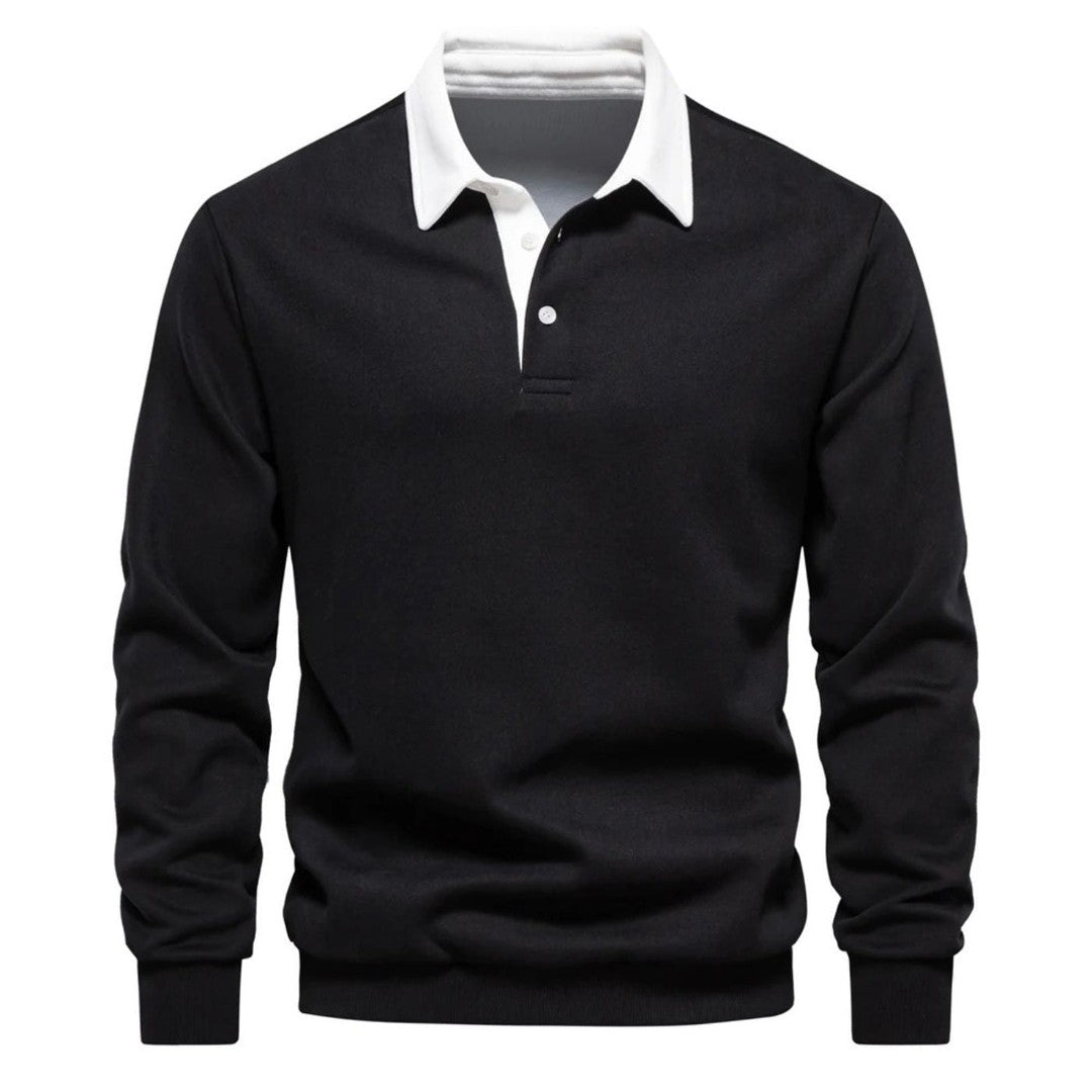 Man wearing the Zane men's sweater, side view