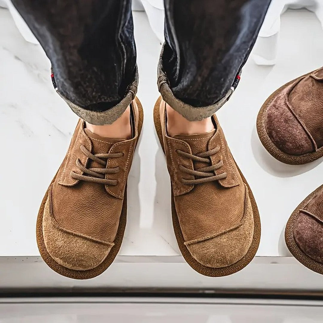 Man wearing the Zebedee men's shoes, model view