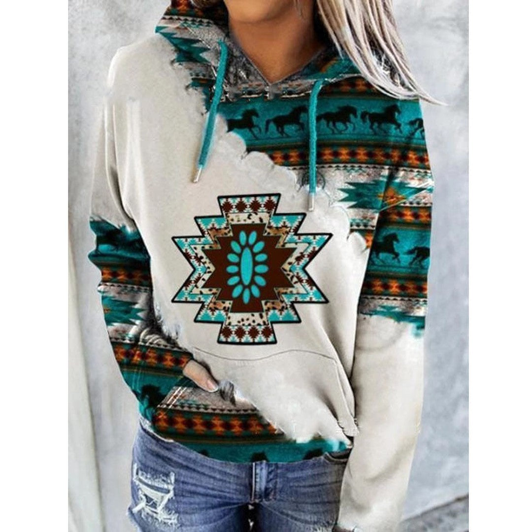 Woman wearing the Zelda women's elegant sweatshirt, flatlay view