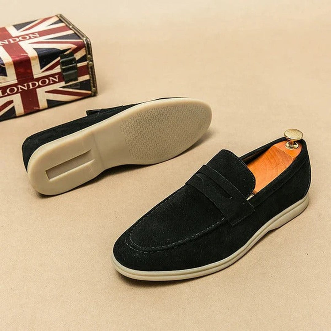 Man wearing the Zephyr men's shoes, front view