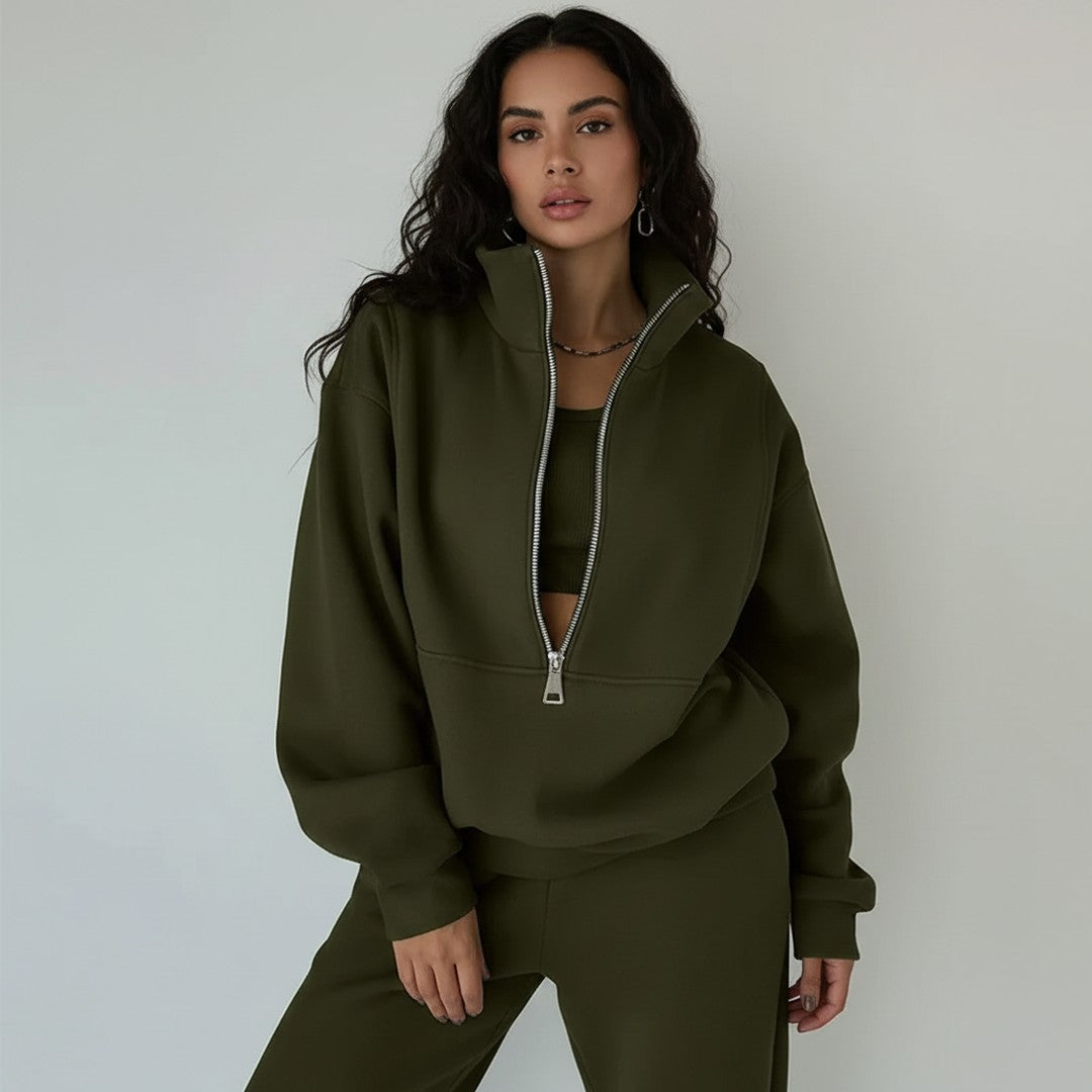Woman wearing the Zita women's sporty hoodie, model view