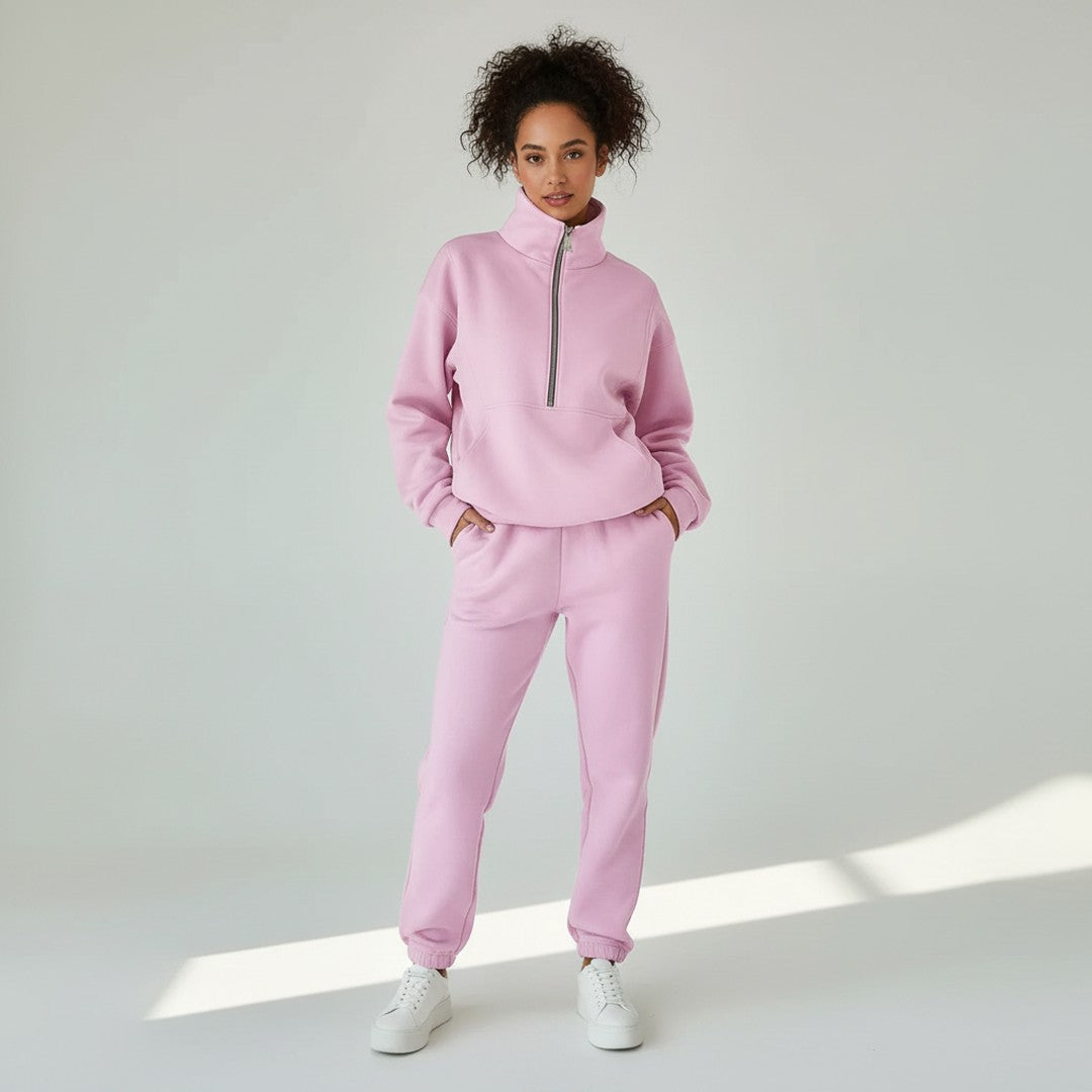 Woman wearing the Zita women's sporty hoodie, side view