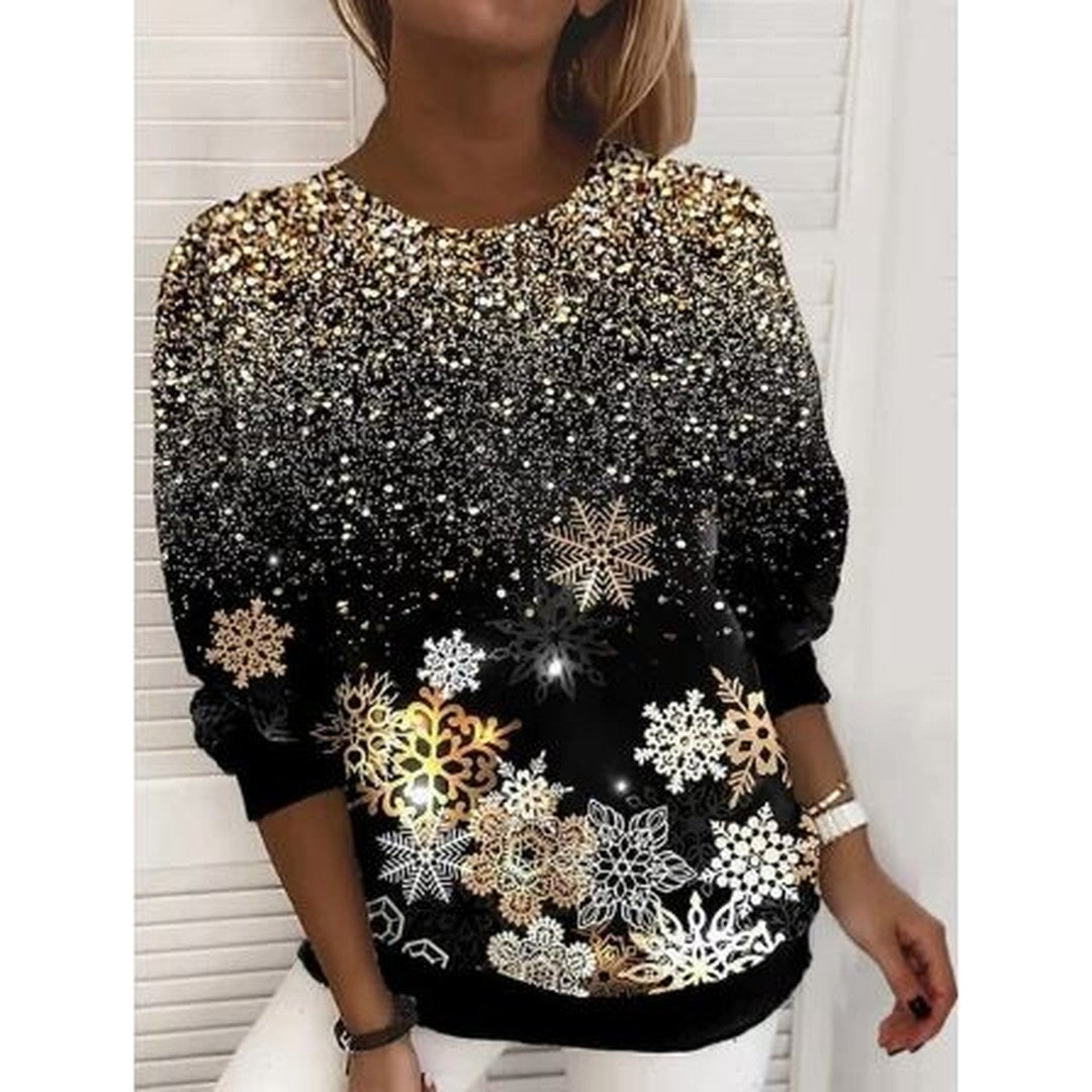 Woman wearing the Zoe women's knit elegant sweatshirt, front view