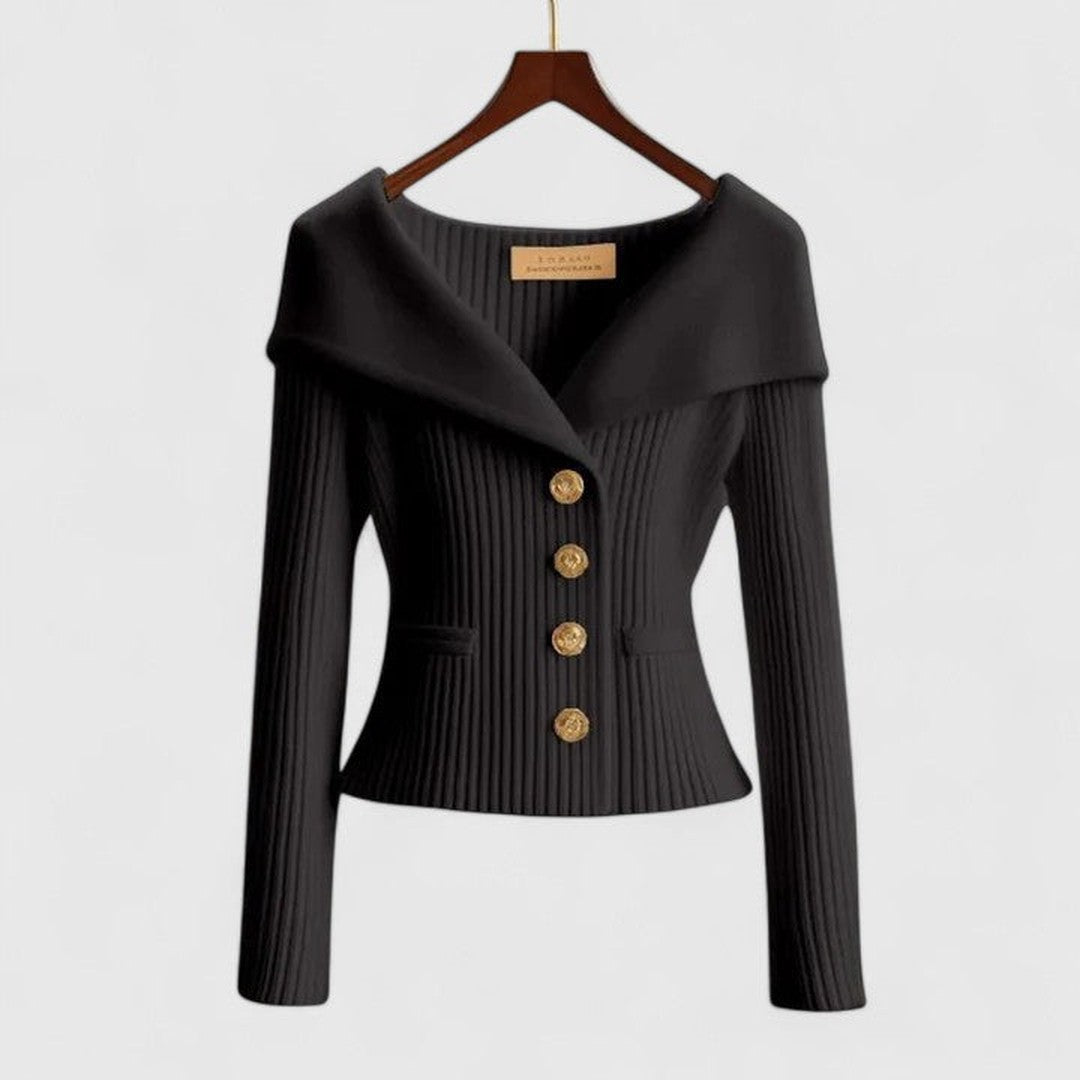 Woman wearing the Zoey women's elegant cardigan, 7 view